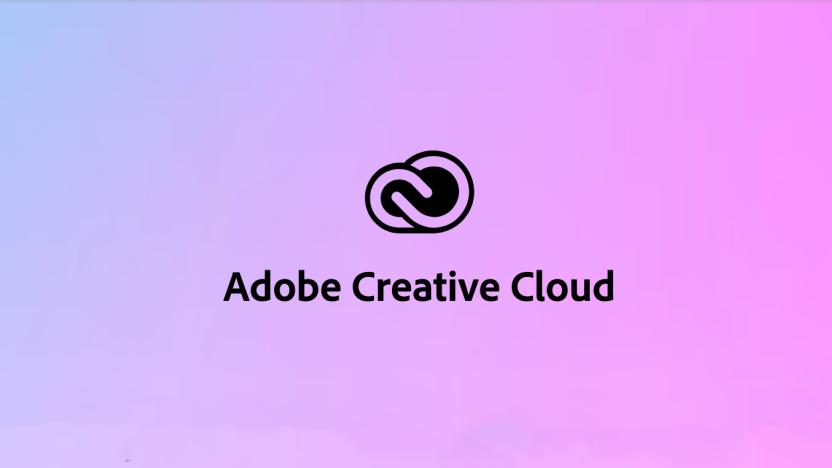 The Adobe Creative Cloud logo is on a purple background. 