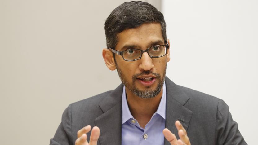 Google CEO Sundar Pichai speaks during a visit to El Centro College in Dallas, Thursday, Oct. 3, 2019. (AP Photo/LM Otero)