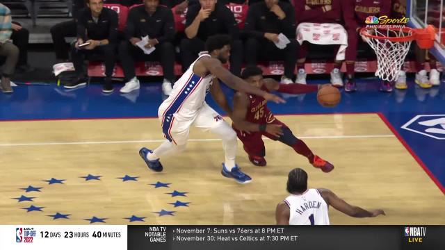 Isaac Okoro with an and one vs the Philadelphia 76ers