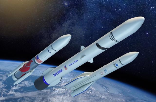 Amazon Project Kuiper satellites aboard ULA, Blue Origin and Arianespace rockets