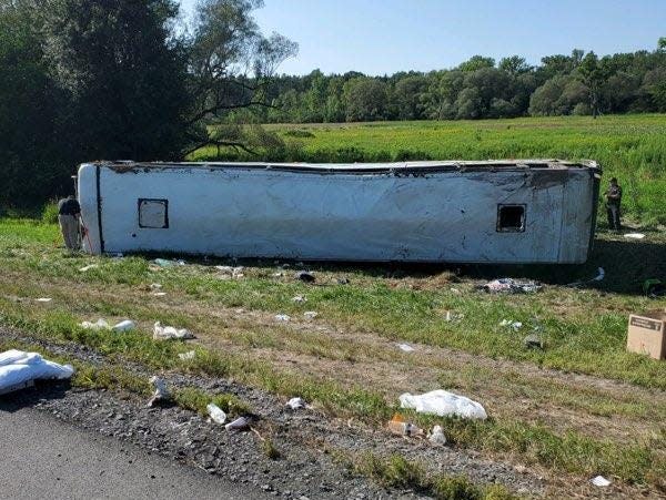 57 people were taken to the hospital after a rollover bus crash in upstate New Y..