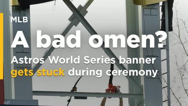 Bad omen: Astros World Series banner gets stuck during ring ceremony