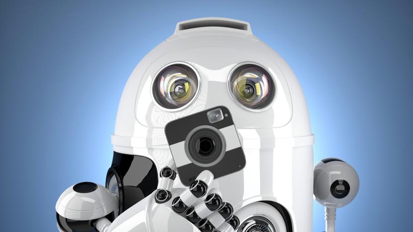 Robot with a squared camera. Contains clipping path