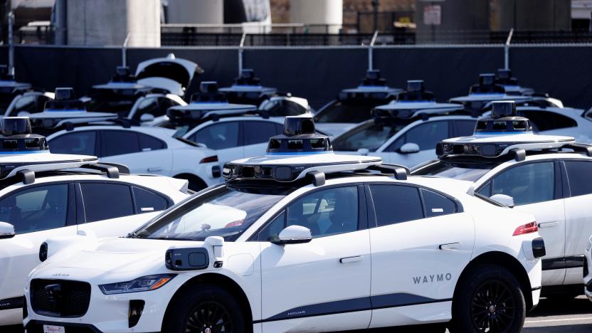 A view shows some of a small fleet of Jaguar I-Pace electric vehicles at Waymo's operations center in the Bayview district of San Francisco, California, U.S. October 19, 2021. Picture taken October 19, 2021.  REUTERS/Peter DaSilva