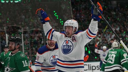 Getty Images - DALLAS, TX - MAY 31: Ryan Nugent-Hopkins #93 of the Edmonton Oilers celebrates a goal against the Dallas Stars at the American Airlines Center on May 31, 2024 in Dallas, Texas. (Photo by Glenn James/NHLI via Getty Images)