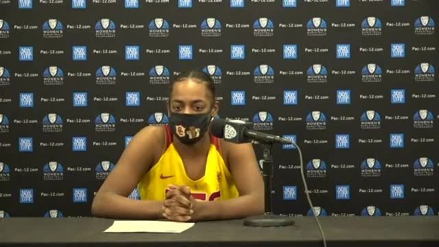 Jordyn Jenkins credits 'great energy' following USC's opening round victory in the 2021 Pac-12 Women's Basketball Tournament