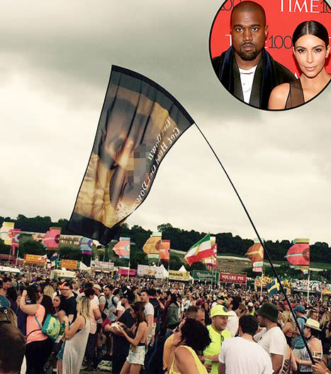 Kim Kardashians Ray J Sex Tape Image Featured On Flag At Kanye Wests