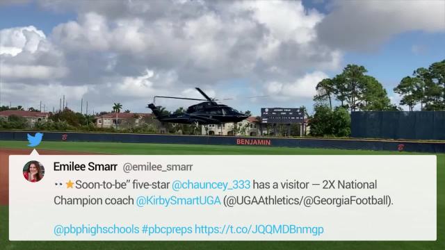 WATCH: Georgia head coach Kirby Smart arrives at Benjamin School via helicopter