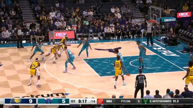 Myles Turner with a dunk vs the Charlotte Hornets