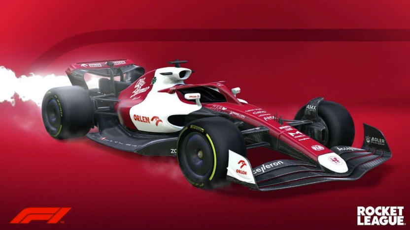 Image of the Alfa Romeo car in Rocket League's F1 Fan Pack 2022