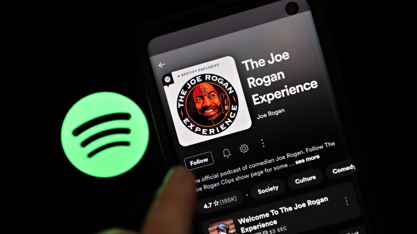 NEW YORK, NEW YORK - JANUARY 31: In this photo illustration, "The Joe Rogan Experience" podcast is viewed on Spotify's mobile app on January 31, 2022 in New York City. Several artists recently removed their music from Spotify in protest of hosting Joe Rogan's podcast. (Photo Illustration by Cindy Ord/Getty Images)