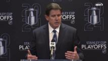 Peter Laviolette reacts to Rangers 4-1 win over the Capitals in Game 1 of NHL playoffs