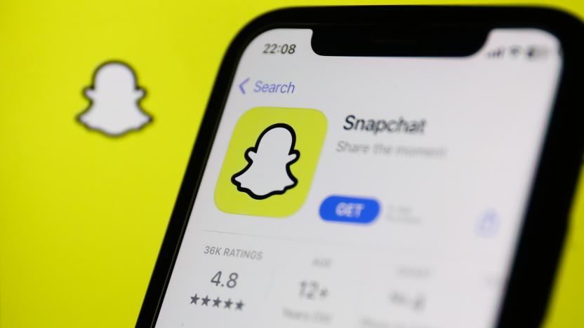 Snapchat on App Store displayed on a phone screen and Snapchat logo displayed on a screen in the background are seen in this illustration photo taken in Krakow, Poland on Auguust 13, 2023. (Photo by Jakub Porzycki/NurPhoto via Getty Images)