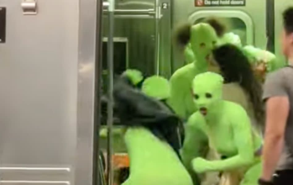 6 Women In Neon Green Leotards Attack 2 New York Subway Riders