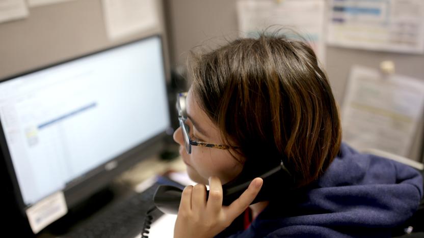 BOSTON, MA - FEBRUARY 28: Sunday, a volunteer at the Samaritans Call Center takes a call at the office in Boston on Feb. 28, 2020. The volunteers answer phone calls from the National Suicide Prevention Lifeline. (Photo by Jonathan Wiggs/The Boston Globe via Getty Images)