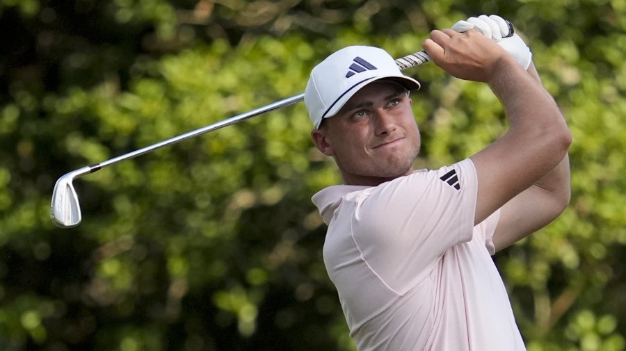 Associated Press - Ludvig Aberg, of Sweden, watches his tee shot on the 15th hole during the second round of the U.S. Open golf tournament Friday, June 14, 2024, in Pinehurst, N.C. (AP Photo/George Walker IV)