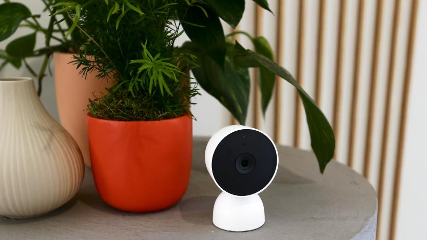 The indoor Nest Cam, a smart security cam of Google that can detect familiar faces and works with Google Assistant artificial intelligence, being exhibited on the Android Smart Home display during the Mobile World Congress 2023 on March 2, 2023, in Barcelona, Spain. (Photo by Joan Cros/NurPhoto via Getty Images)