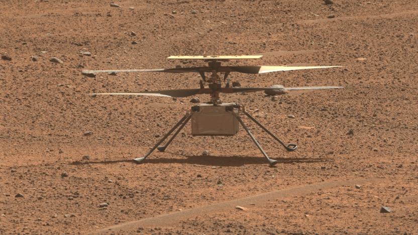The Ingenuity helicopter in an image taken by the Perseverance rover