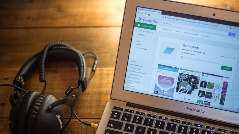 BANGKOK, THAILAND - 2018/05/23: The BandCamp application seen displayed on a Apple MacBook Air computer monitor via the Google Play Store. (Photo by Guillaume Payen/SOPA Images/LightRocket via Getty Images)