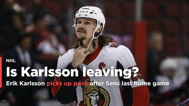 Erik Karlsson picks up puck after potential last home game as a Senator (video)