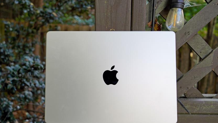 Apple MacBook Pro 14-inch from the rear, showing off the Apple logo.