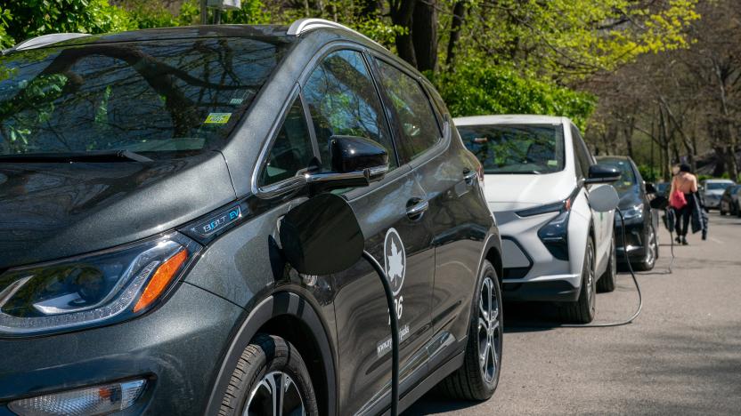 Electric New York City Parks Department vehicles are seen charging in Central Park in New York City, U.S., April 12, 2023. REUTERS/David Dee Delgado