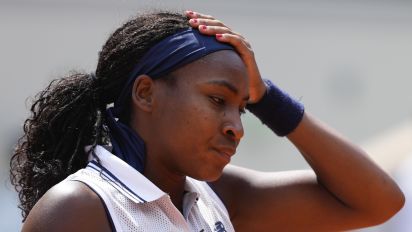 Associated Press - Coco Gauff of the U.S. reacts after missing a shot against Poland's Iga Swiatek during their semifinal match of the French Open tennis tournament at the Roland Garros stadium in Paris, Thursday, June 6, 2024. (AP Photo/Thibault Camus)