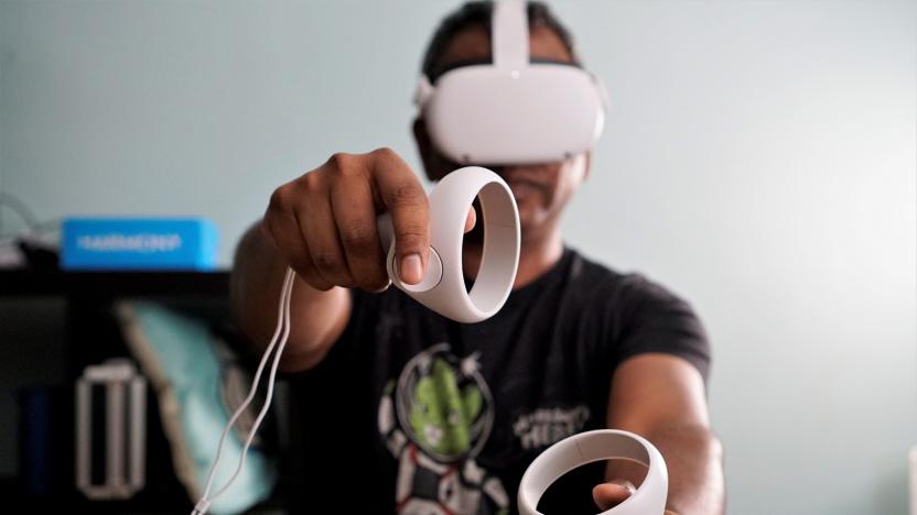 Image of a man playing virtual reality.