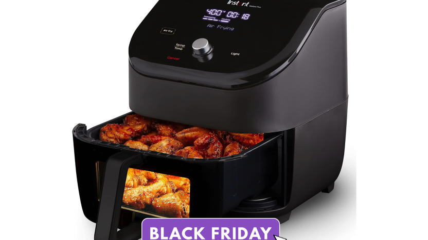 Instant Vortex Plus air fryer in black against a white background