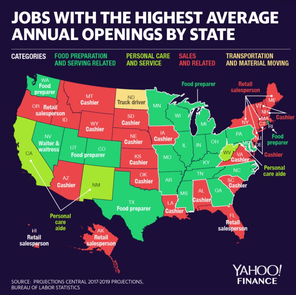 Los trabajos en Estados Unidos con más ofertas vacantes en cada estado