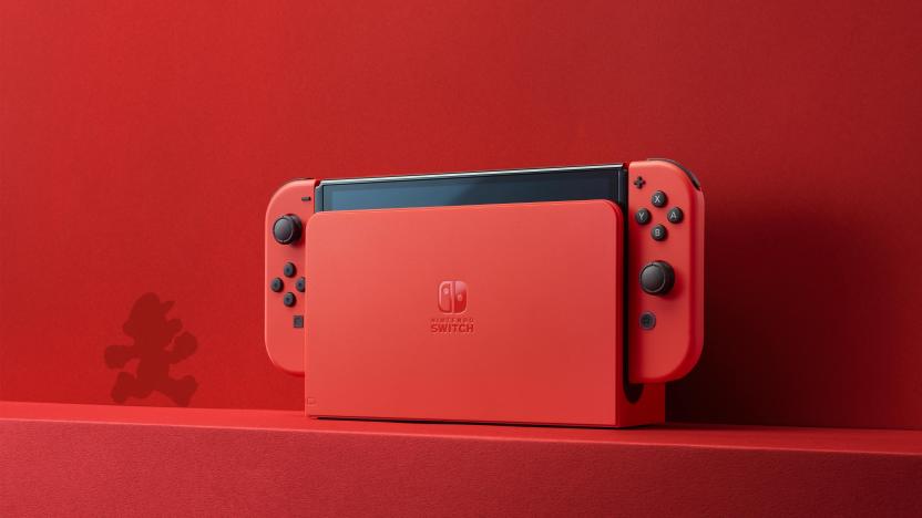 The Mario Edition Nintendo Switch in Mario's iconic red.