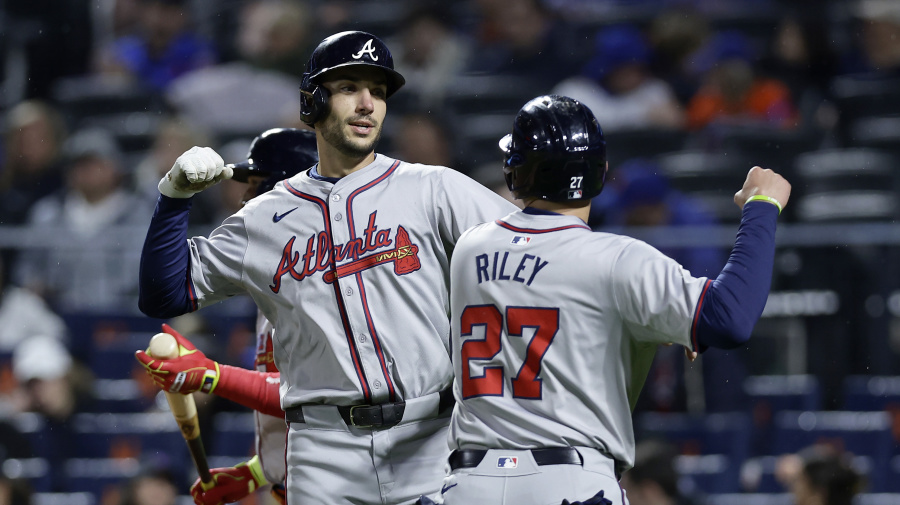 Getty Images - NEW YORK, NEW YORK - MAY 10:  Matt Olson #28 of the Atlanta Braves celebrates his third inning two run home run against the New York Mets with teammate Austin Riley #27 at Citi Field on May 10, 2024 in New York City. The Braves defeated the Mets 4-2. (Photo by Jim McIsaac/Getty Images)