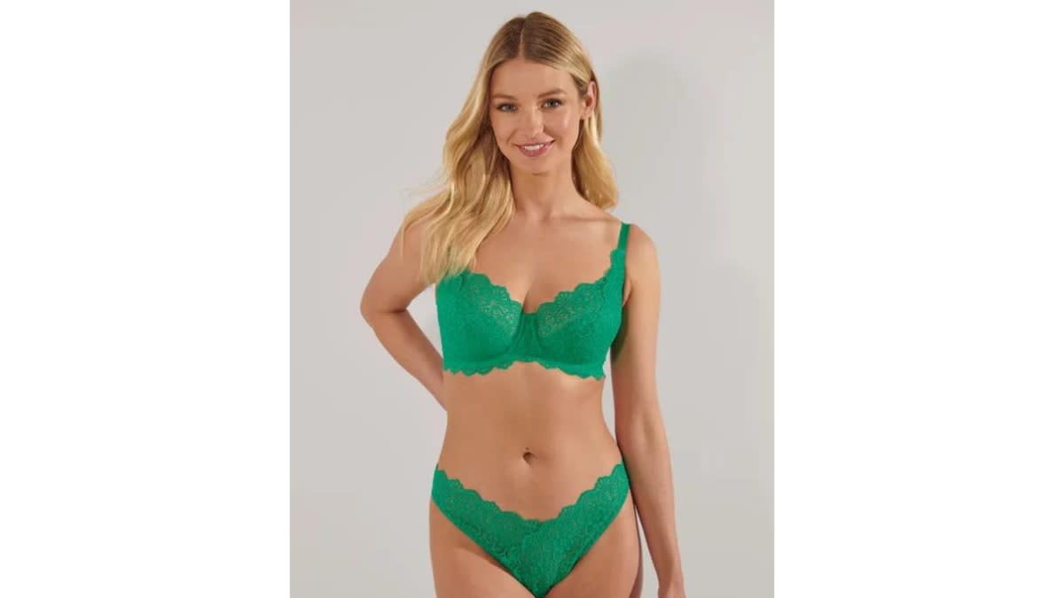 Brand Cacique Plunge Full Figure Bra w/Lace Front Clasp Green 50D