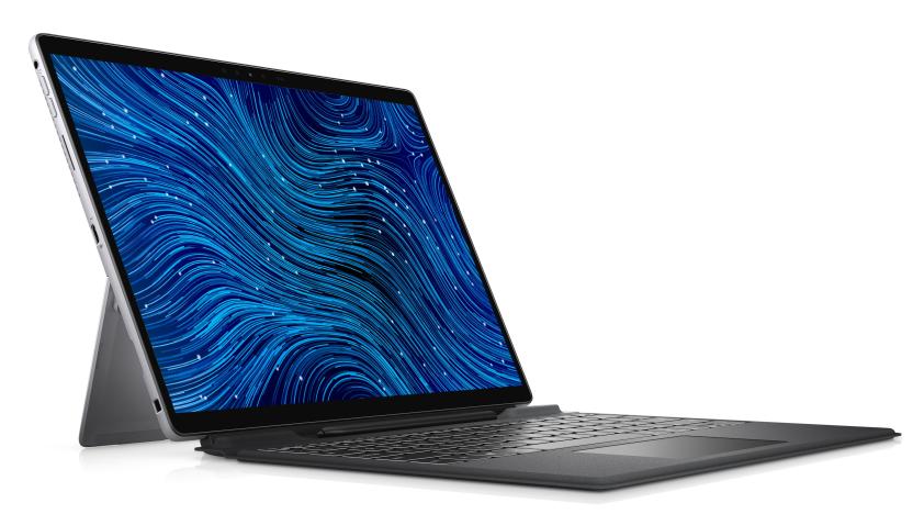 The Dell Latitude 7320 Detachable tablet with keyboard against white background.