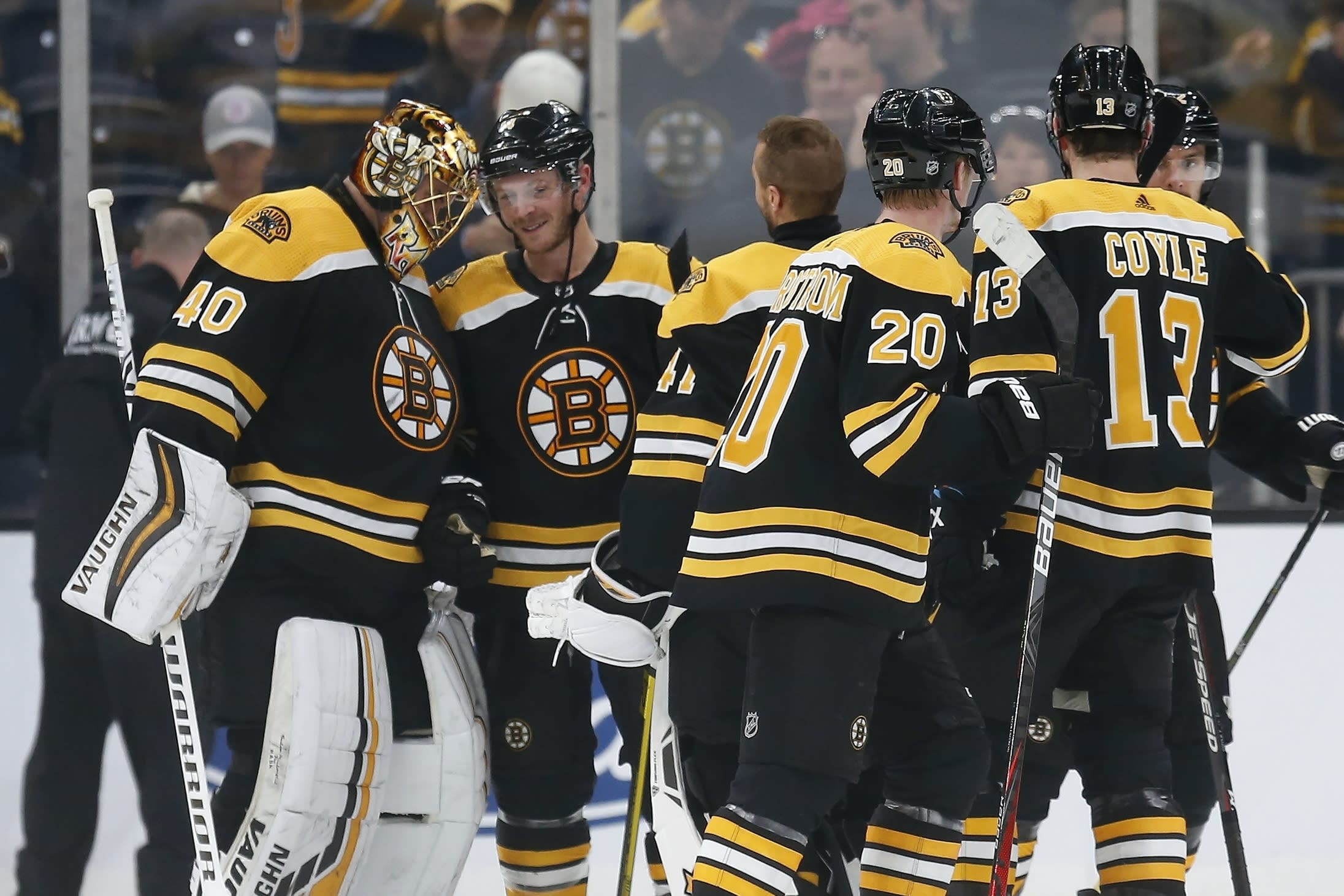 Bruins blank Blues 3-0 in 1st meeting since losing Cup final
