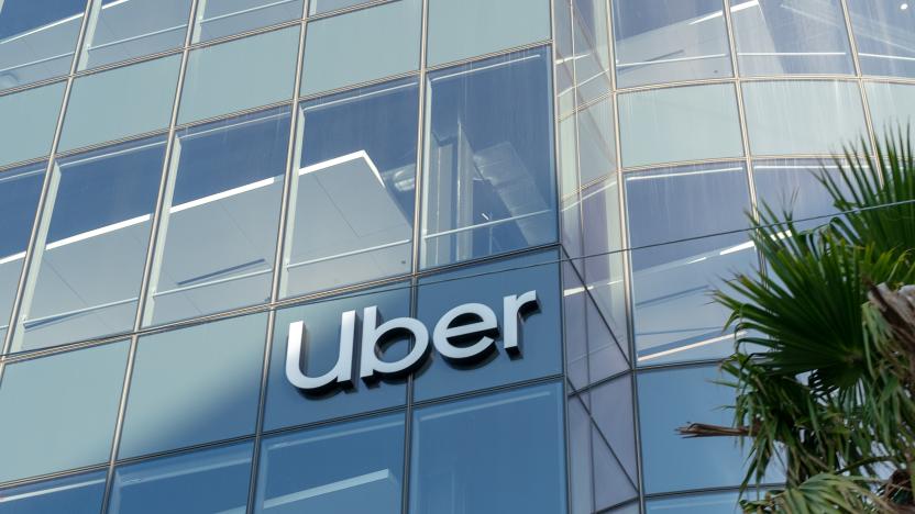 Logo is visible on facade at headquarters of ridesharing company Uber in Mission Bay, San Francisco, California, November 19, 2020. (Photo by Smith Collection/Gado/Getty Images)