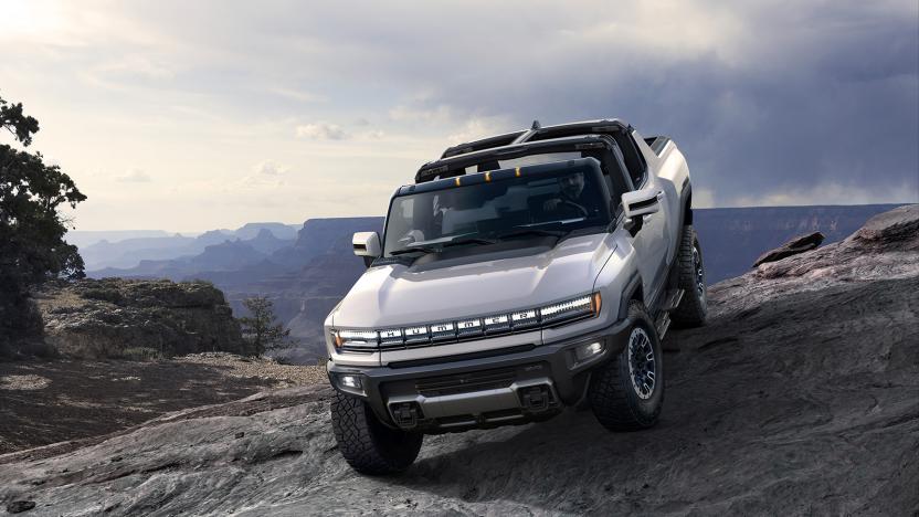 GMC Hummer EV climbing a hill