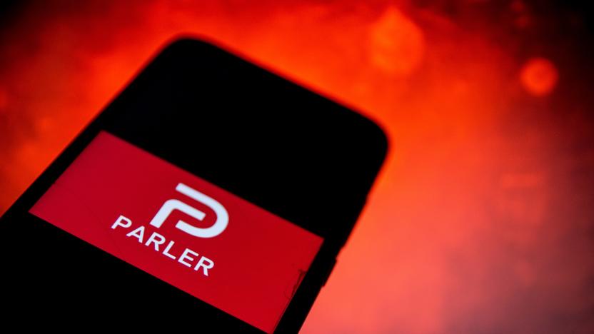 In this photo illustration Parler logo are displayed on a smartphone screen in Athens, Greece on January 12, 2020. (Photo by Nikolas Kokovlis/NurPhoto via Getty Images)
