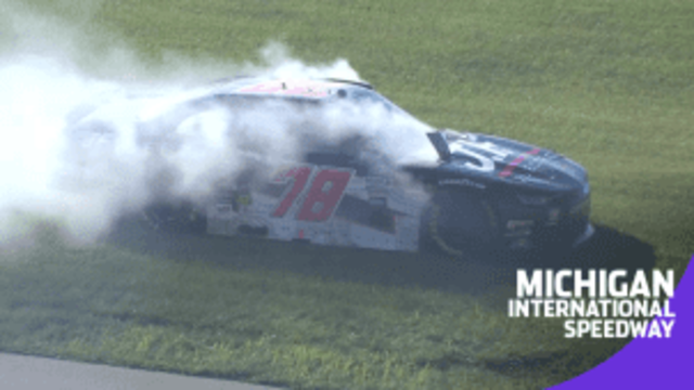 Matt Mills’ No. 78 spins, catches fire during Michigan Xfinity Series practice