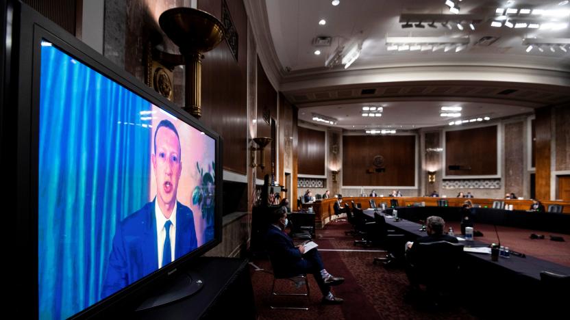 Mark Zuckerberg, Chief Executive Officer of Facebook, testifies remotely during the Senate Judiciary Committee hearing on "Breaking the News: Censorship, Suppression, and the 2020 Election", in Washington, U.S., November 17, 2020. Bill Clark/Pool via REUTERS