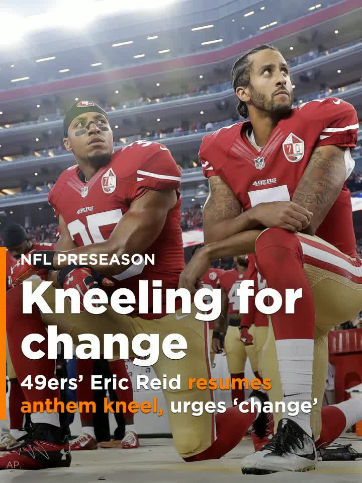 49ers' Eric Reid resumes national anthem kneel