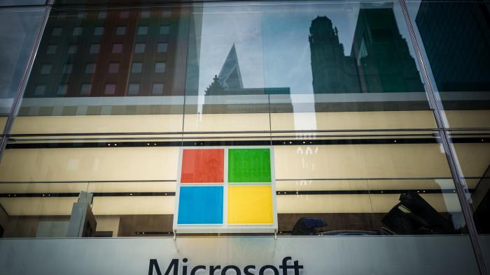16 September 2023, USA, New York: The Microsoft logo, taken at the 5th Avenue store in Manhattan. Photo: Michael Kappeler/dpa (Photo by Michael Kappeler/picture alliance via Getty Images)