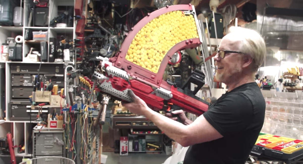 Watch Adam Savage Build a Massive Nerf Blaster to Hunt a T-Rex.