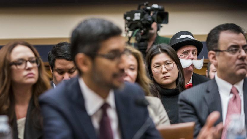 WASHINGTON, DC - DECEMBER 11: At a House Judiciary Committee hearing with Google CEO Sundar Pichai testifying, policy attorney Ian Madrigal is also Monopoly Man who photo bombs high profile congressional hearings on Capitol Hill in Washington, DC on Tuesday December 11, 2018. (Photo by Melina Mara/The Washington Post via Getty Images)