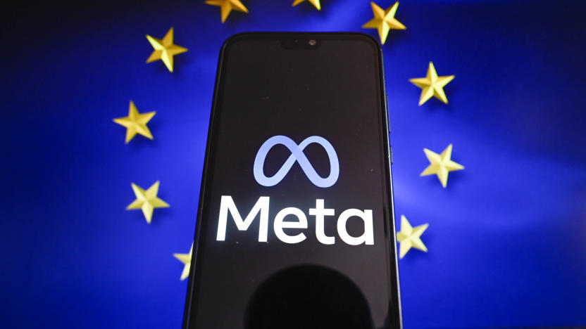 POLAND - 2024/03/26: In this photo illustration, a Meta logo is displayed on a smartphone with European Union flag in the background. (Photo Illustration by Omar Marques/SOPA Images/LightRocket via Getty Images)