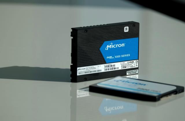 Micron Technology's solid-state drive for data center customers is presented at a product launch event in San Francisco, U.S., October 24, 2019. REUTERS/Stephen Nellis REFILE - CORRECTING TYPE OF THE DRIVE