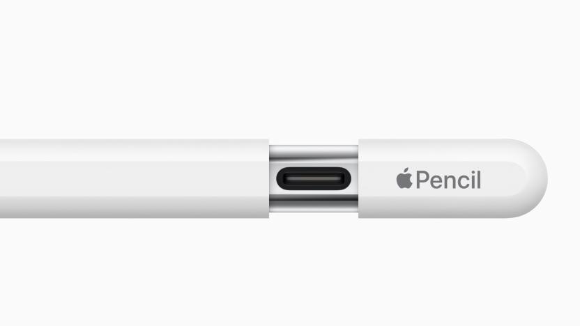 The Apple Pencil stylus with a sliding cap that reveals a USB-C port.