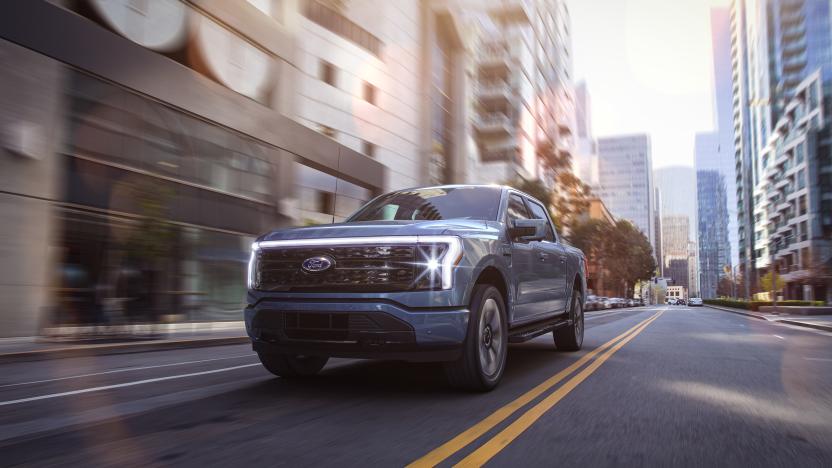 2022 Ford F-150 Lightning Platinum. Pre-production model with available features shown. Available starting spring 2022.