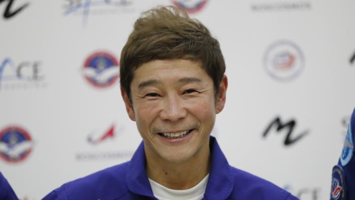 FILE - Space flight participant Yusaku Maezawa attends a news conference ahead of the expedition to the International Space Station at the Gagarin Cosmonauts' Training Center in Star City outside Moscow, Russia, on Oct. 14, 2021. Japanese billionaire Maezawa on Saturday, June 1, 2024, cancelled his planned flight around the moon on a Space X spaceship because of uncertainty about when it may be possible. (Shamil Zhumatov/Pool Photo via AP, File)