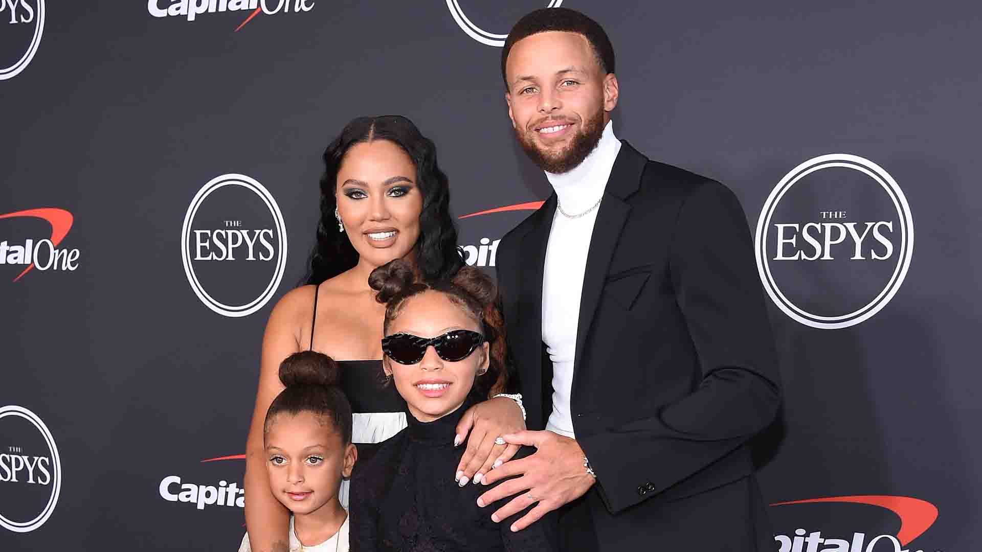 Stephen Curry Poses with Daughters Ryan and Riley at 2022 ESPY Awards